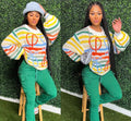 European and american cross-border women's clothing:  spring streetwear casual colorful striped crochet loose-fit long-sleeve sweater top