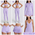 Contrast color bra tops long sleeves short sleeves pants shorts skirts pleated skirts zipper outwear yoga clothes six-piece suit