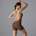 fashion butt lift high elastic tight fitness sports yoga wear cross back no embarrassing line shorts jumpsuit