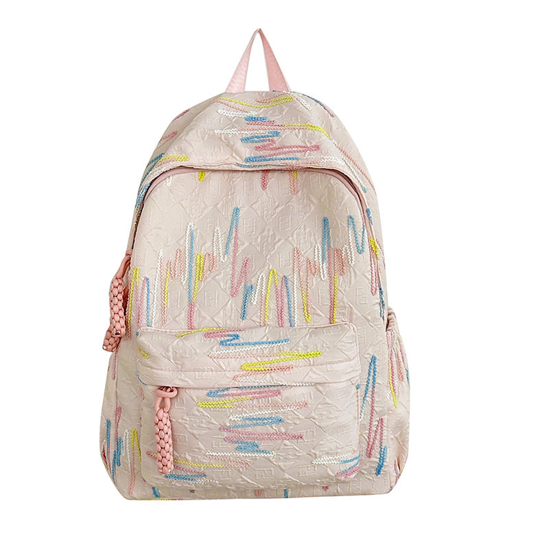 School bag backpack Korean version of girls' high-value school bag color striped casual backpack cute girl travel bag