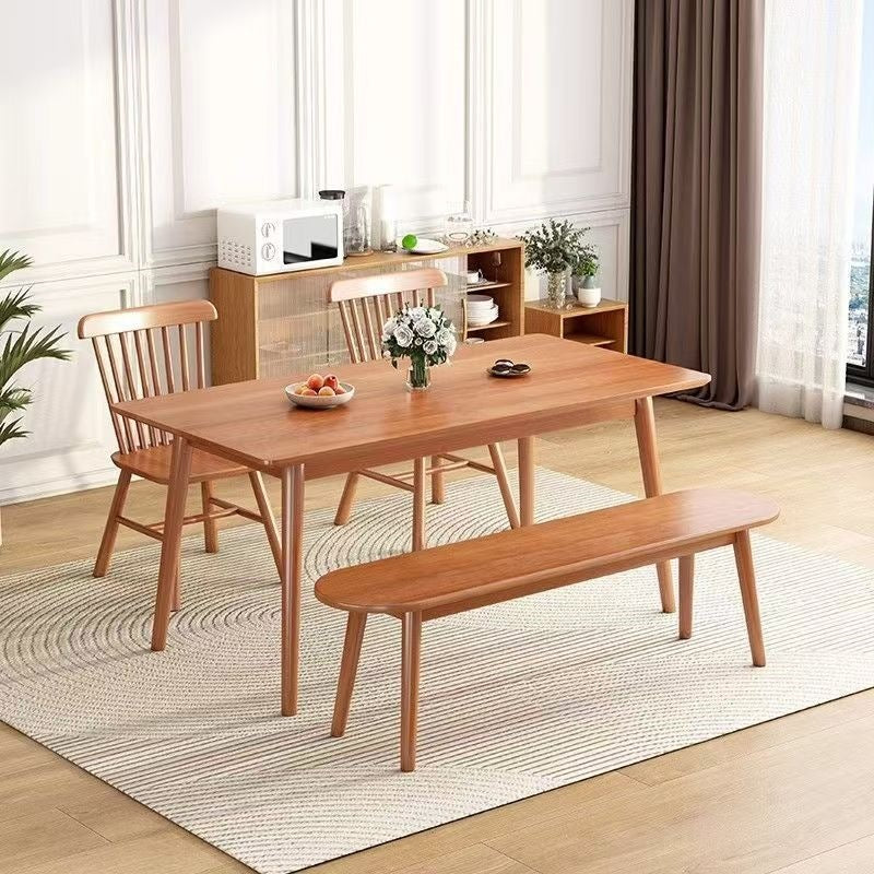 Cherry wood color dining table and chair all solid wood dining table combination dining chair for home rectangular solid wood dining table and chair combination