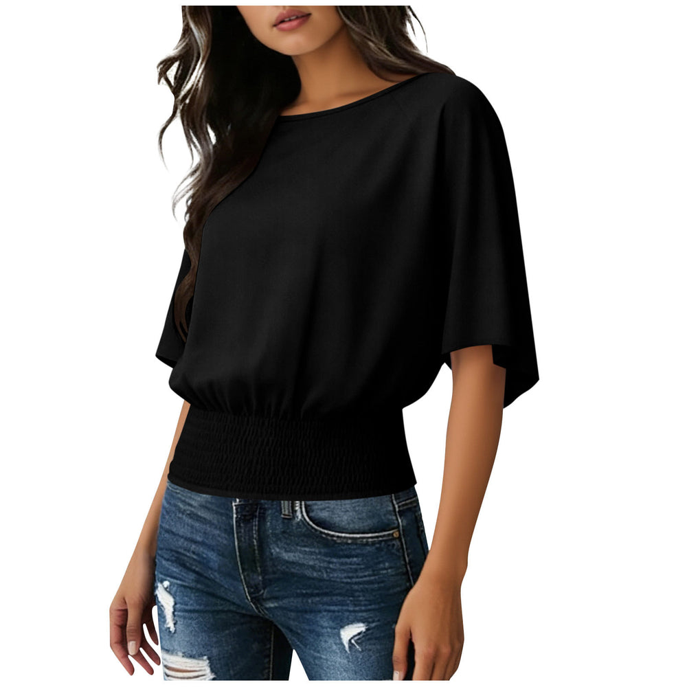 fashionpure colorfashionloosecasual short-sleeved round neck t-shirttops for women