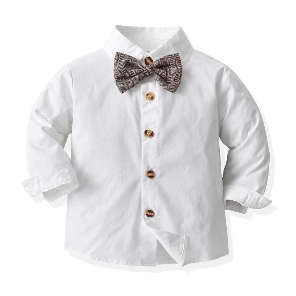 Children's suit boys' spring autum wear white shirt children's wear overalls gentleman's one year old dress factory personalized