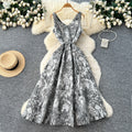 French chic high-end elegant dress for women, autumn  collection: tie-waist, slimming, elegant v-neck, jacquard, maxi swing dress