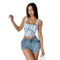 Amazon independent station european and american women's clothing  summer sexy sweet camisole small floral short tops