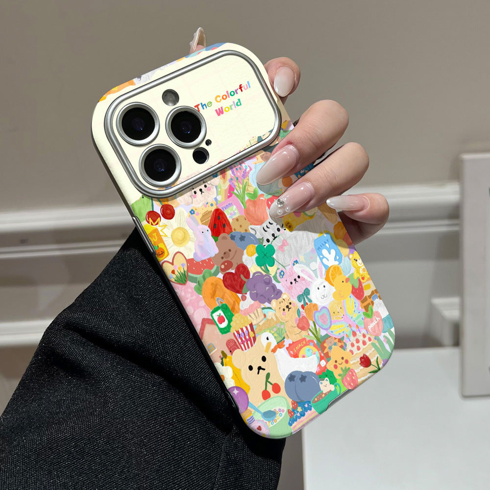 Colorful graffiti animal phone case for iphone 17 pro max, apple 16, anti-drop leather skin large window case