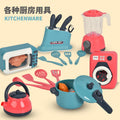 Realistic kitchen pretend play set for babies - mini cooking playset with table, utensils, appliances, and small fridge