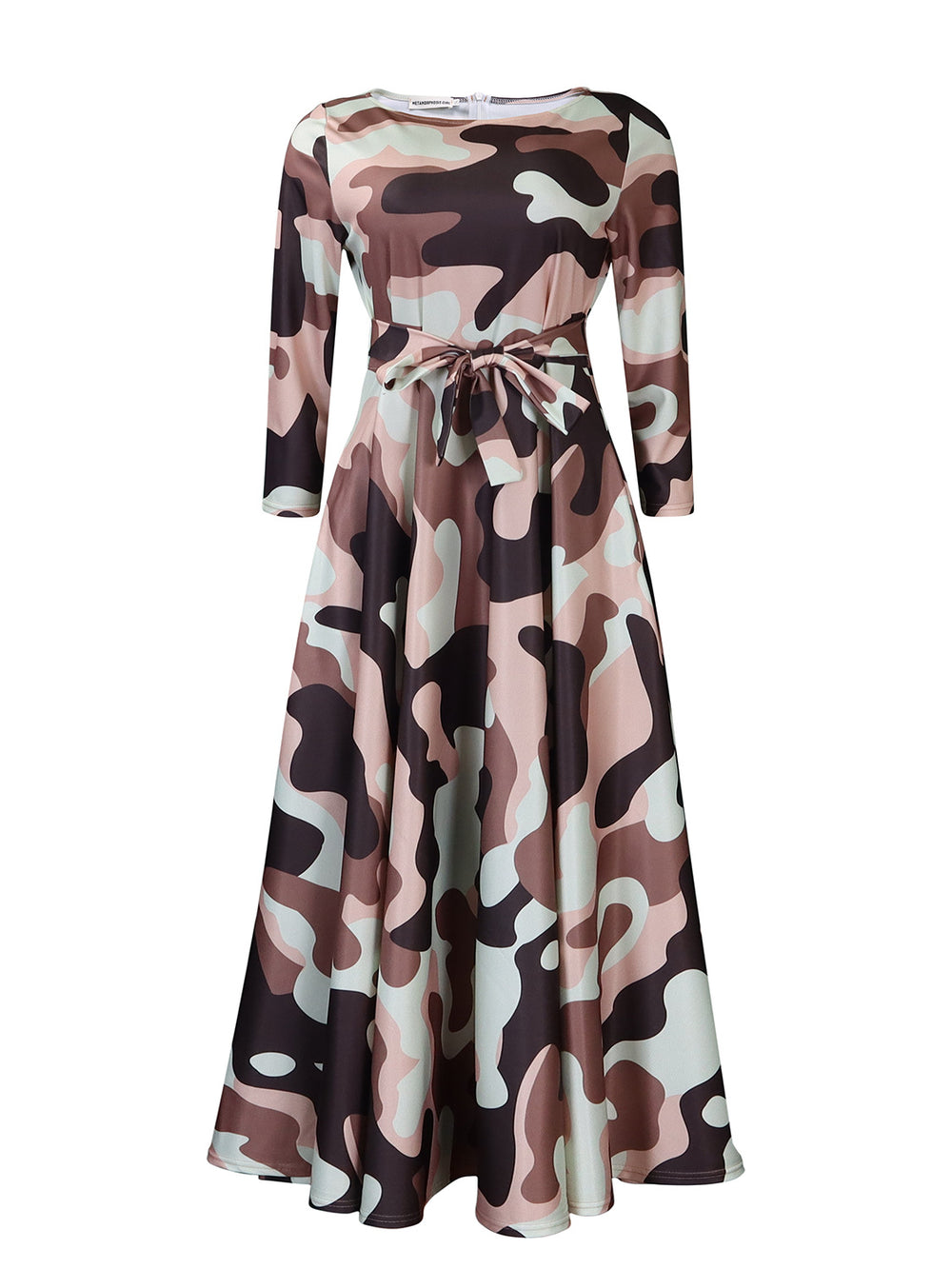 Amazon women's spring  new fashionable elegant printed tie-waist maxi dress - plus size available for export