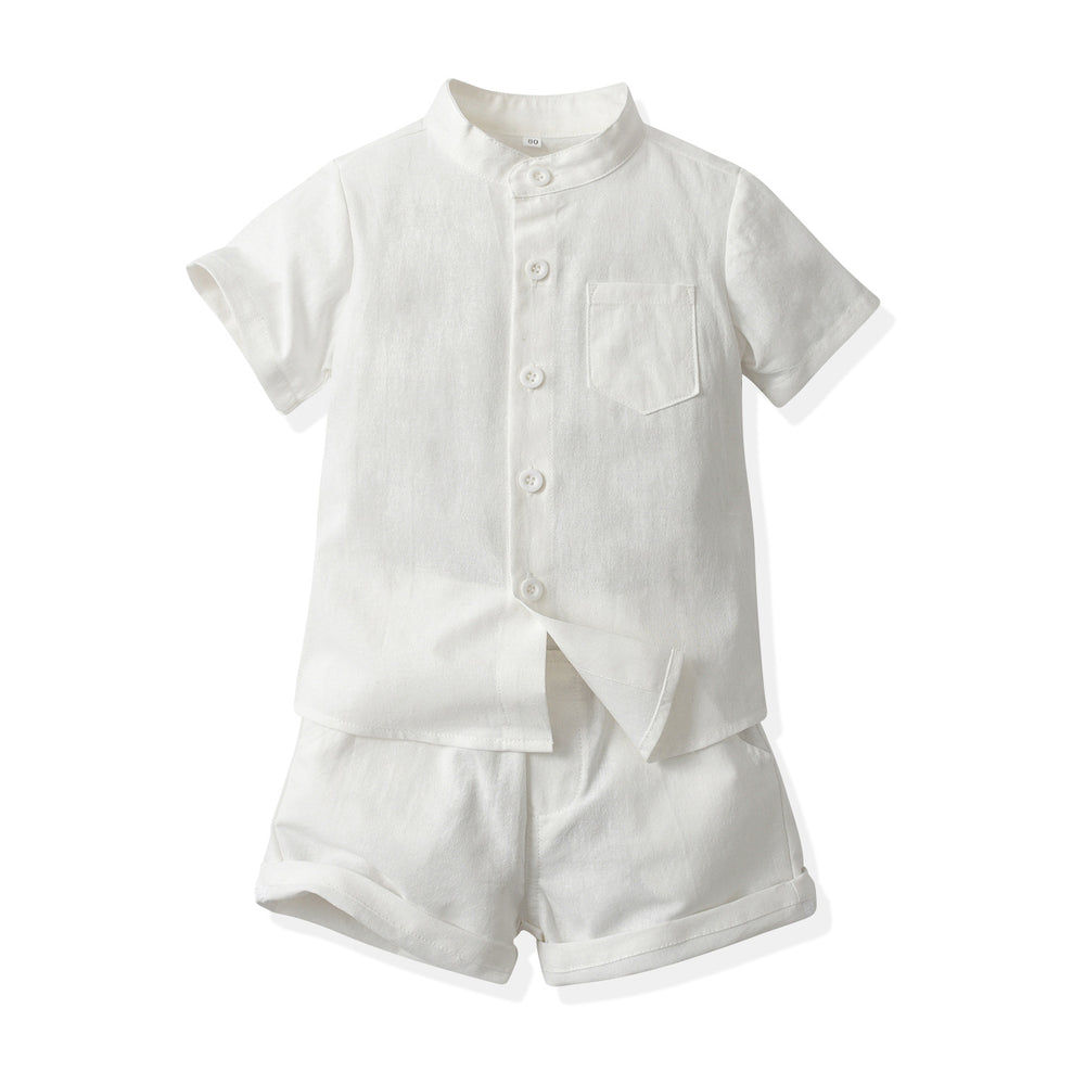 Wholesale boys' clothing sets: new summer styles - dopamine cotton stand collar comfort short-sleeve shirts for boys' summer wear