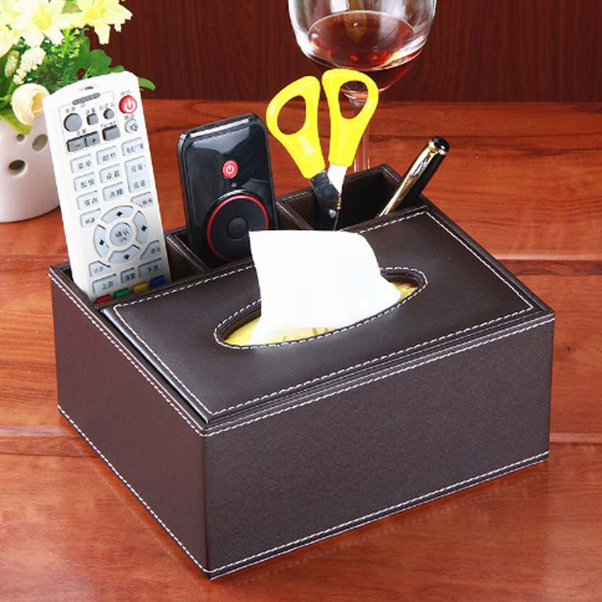Hotel multi-functional leather PU tissue box, creative household leather pumping carton, European remote control storage box