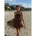 code  independent station  holiday polka dot printing backless haltershortdress