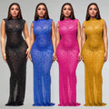 C7113 cross-border   fashion women's hotfix rhinestone sexy bodycon mini dress