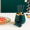High-end stainless steel fruit fork and spoon set for home use - light luxury design, includes cake forks, dessert forks, storage jar, and cutlery forks/spoons
