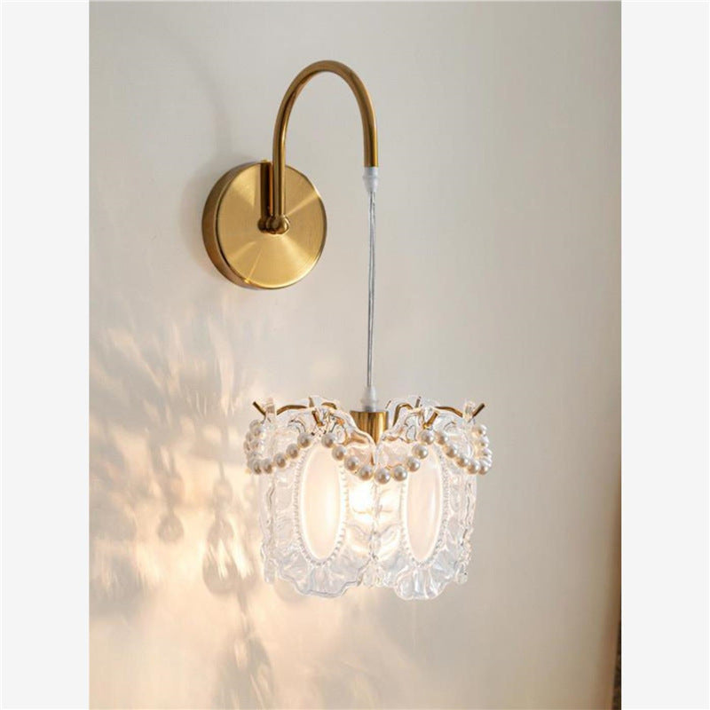 French cream style glass feather wall lamp - bedroom, bedside, living room, background wall, popular corridor, light luxury lighting fixture