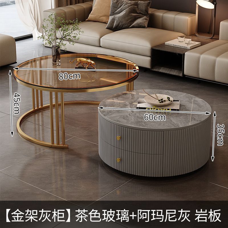 Rock slab coffee table modern casual solid wood round small apartment coffee table living room accessible luxuryfor home normcore folding marble