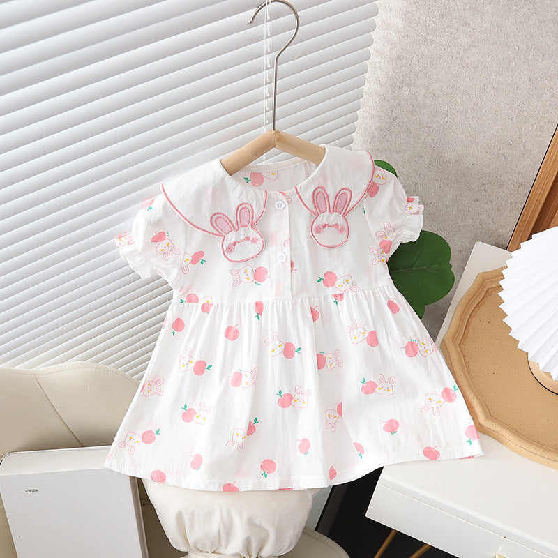 Girls' summer dress  new arrival: short-sleeve, lightweight a-line dress with printed design - soft and skin-friendly