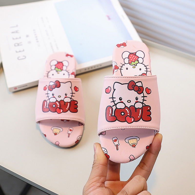 Vancahao slippers  summer new girls' fashion cartoon cat sandals & slides - big kids' indoor/outdoor flip-flops