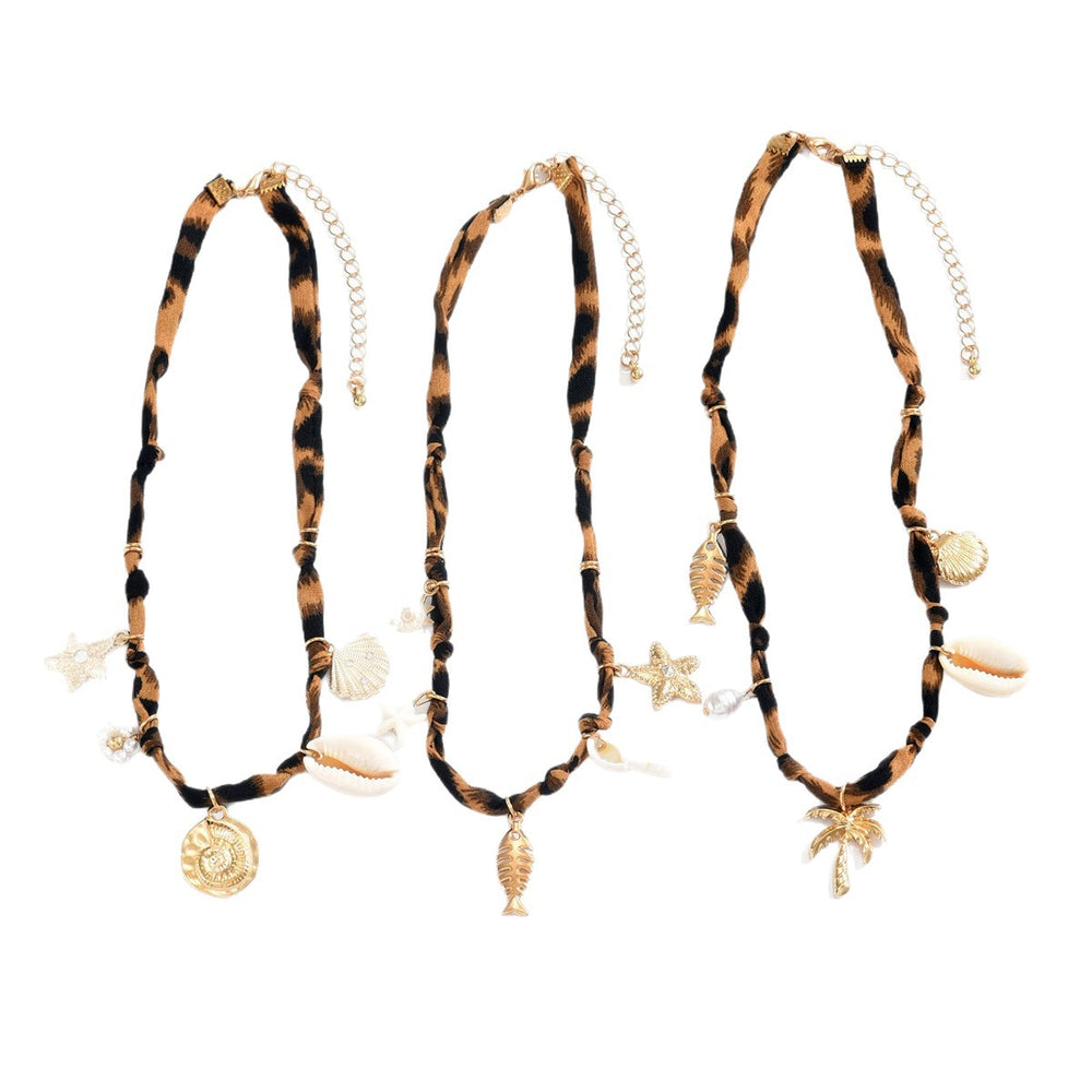 Leopard print starfish shell necklace wholesale european and american cross-border summer choker stylish niche hip hop stacked necklace for women