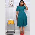Export fashion women's clothing independent station  new african cross-border  pure color pleated dress in stock