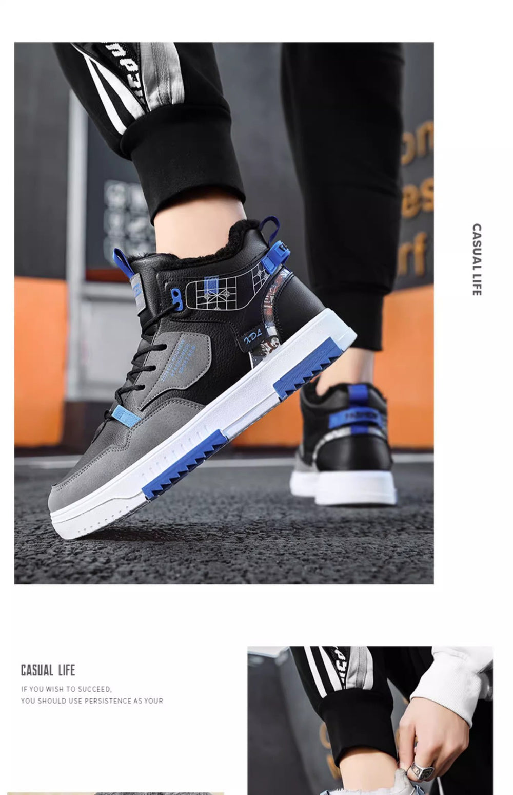 Men's spring fleece-lined warm & thickened 2025 new high-top sneakers, men's northeastern cotton shoes, martin snow boots