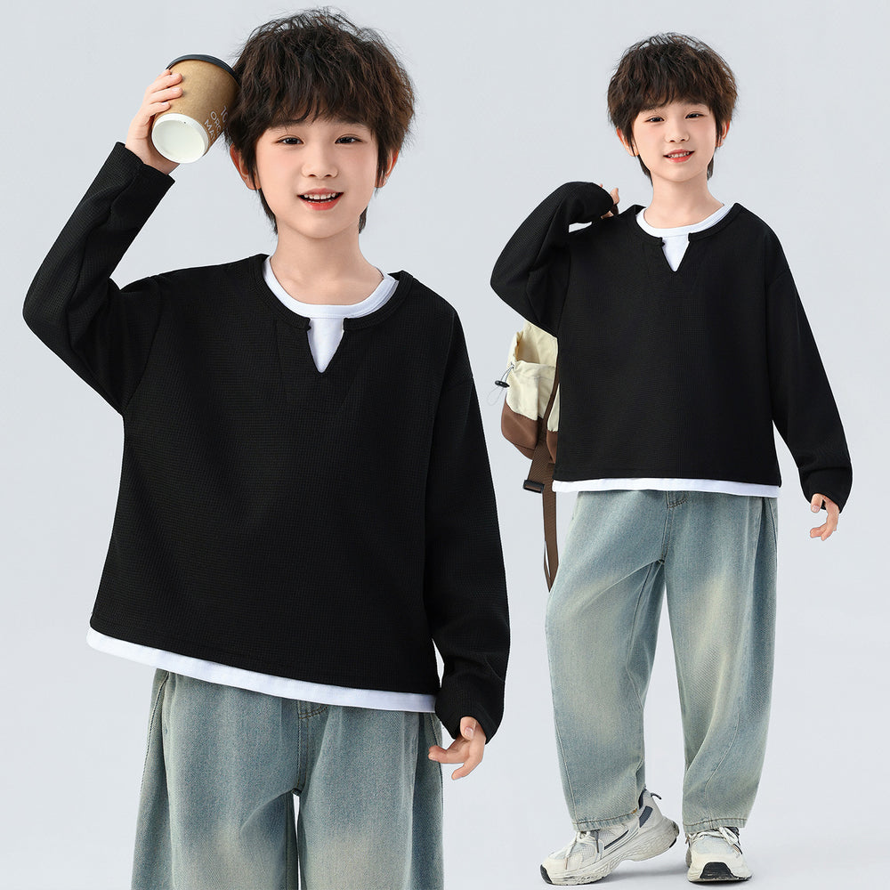 Boys' minimalist chic two-piece look long sleeve tee - new spring/autumn casual style for boys - versatile base layer sweatshirt ( collection)