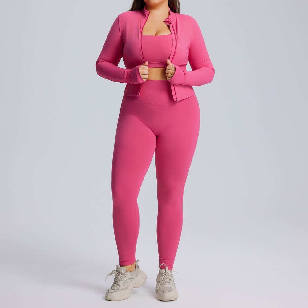European and american plus size long sleeve yoga outfit set - women's high elasticity quick-dry activewear three-piece set - new autumn/winter fitness apparel