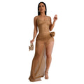 C6903 cross-border   fashion women's solid color irregular strap maxi dress