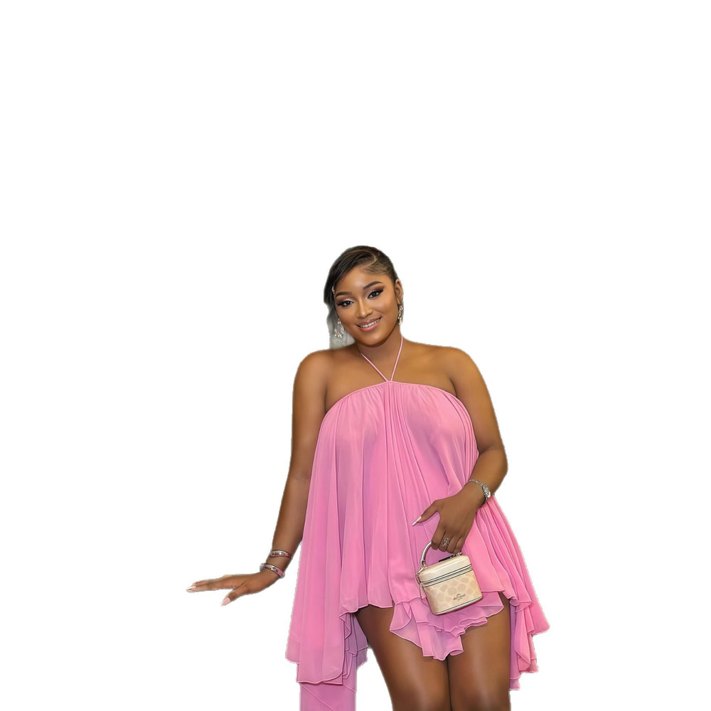 European and american cross-border women's fashion:  autumn new sleeveless halter neck tube top sexy backless irregular short dress