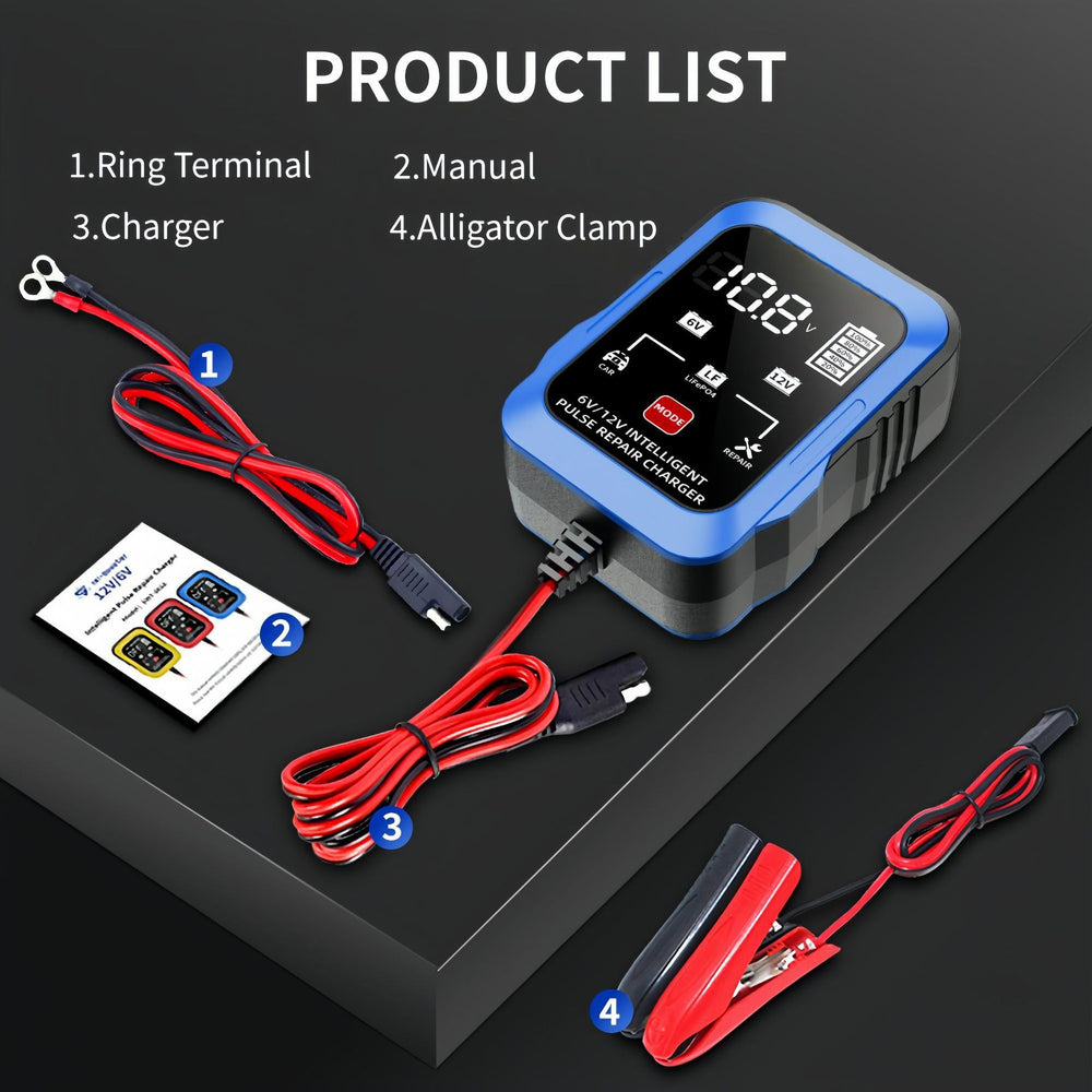 6v/12v charger, ase adapter cable, motorcycle/lawn mower battery charger, car battery charger, motorcycle charging