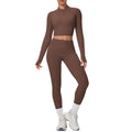 Ready-to-ship cross-border solid color double-sided brushed naked feel cropped jacket set - tight-fitting running, fitness, and yoga two-piece outfit