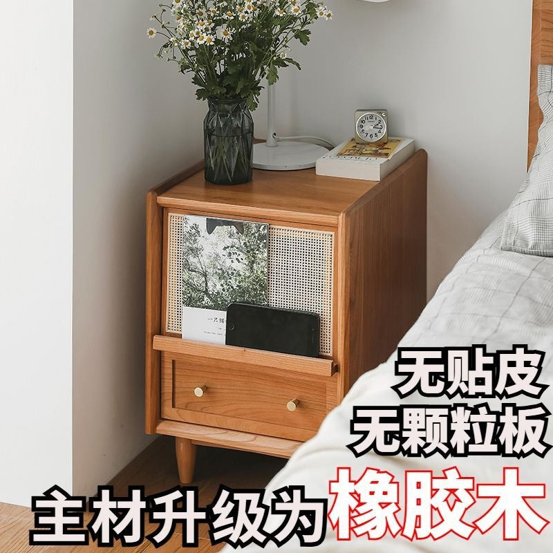 Japanese solid wood bedside table rattan bedroom wabi-sabi storage cabinet casual night light drawer medieval storage sofa side cabinet