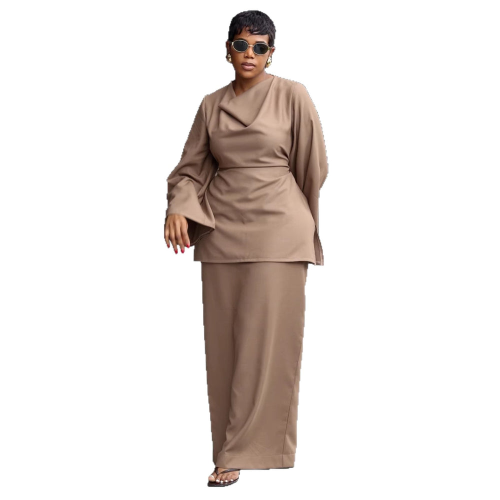 European and american cross-border women's fashion:  summer new arrival - elegant and slim-fitting slit top with high-waisted midi skirt set