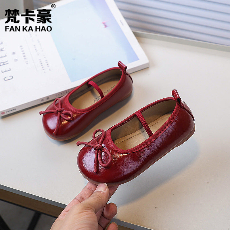 Vancahao girls' bowknot princess shoes, new spring/autumn  collection, kids' mary jane leather shoes, soft sole dance shoes