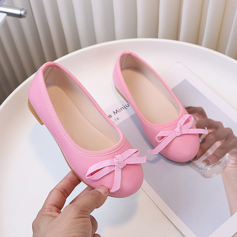 spring/autumn simple girls' leather shoes, new bowknot baby & toddler single shoes, round toe soft sole little princess shoes