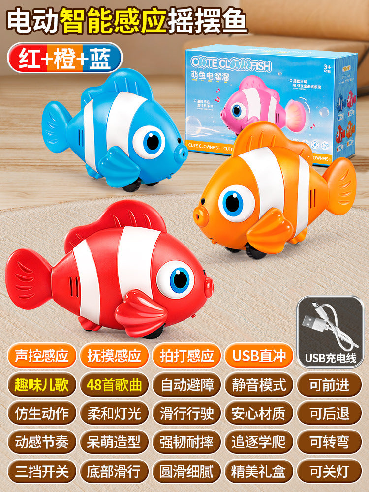 Electric simulation fish automatic sensor to avoid clownfish swing and move educational zoology crawling and chasing kids toys