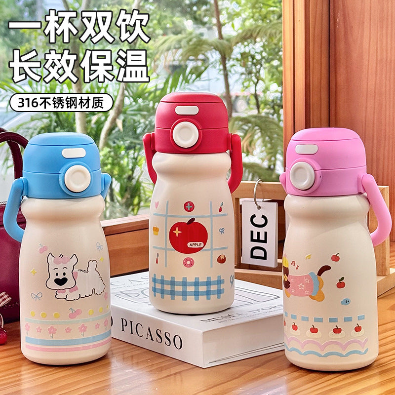High-value cartoon animal floating ball cup cream carry-along kettle kids' 316 stainless steel insulated straw cup