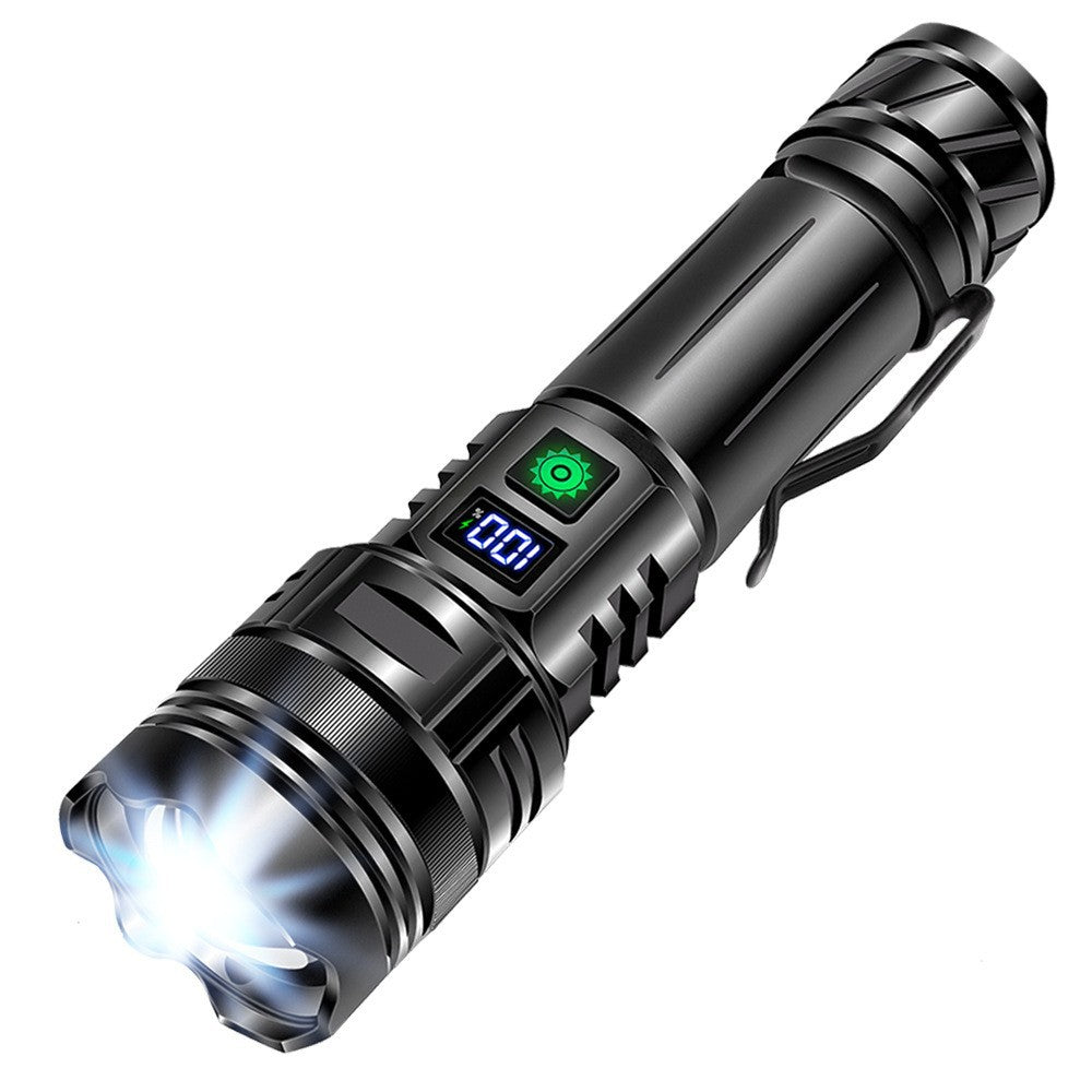 Cross-border strong light exploding flashlight outdoor patrol zoom digital display household charging multi-function laser cannon flashlight