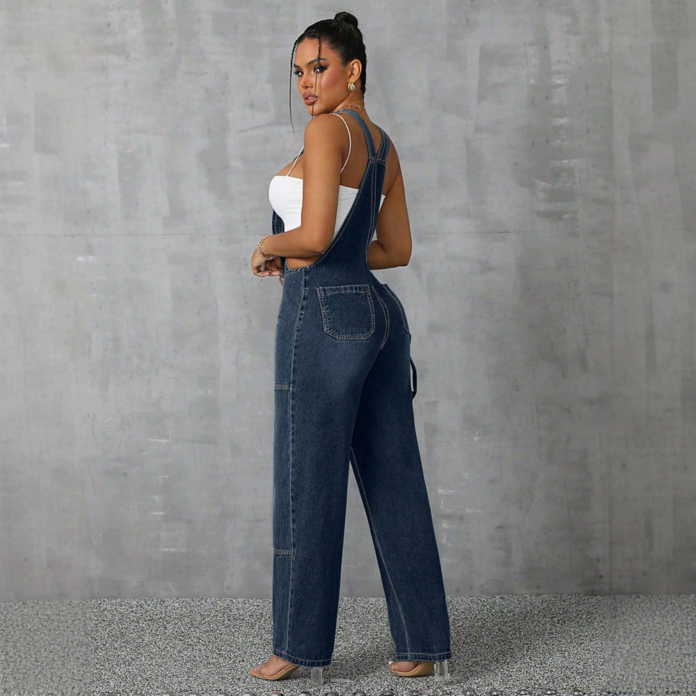 50-65610#  women's fashion european and american style spicy girl overalls jumpsuit wide leg straight leg denim pants