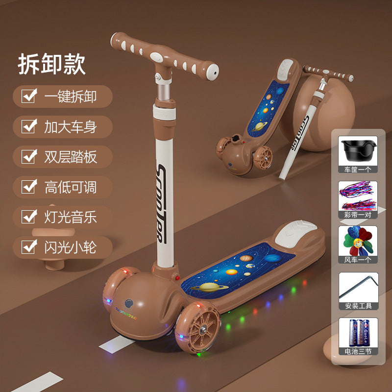 Children's scooter 3-in-1 foldable three-wheeled single bicycle with music flash baby children's scooter