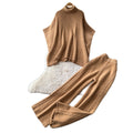 Lazy style knittingtwo-piece set for women autumhigh collartopsloose pants silmslimming looksweaterwork clothingsuit