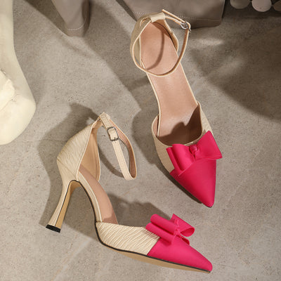 Women's high heels fashion women's shoes bows hollow thin heels pointed toe bows women's shoes mules women's shoes