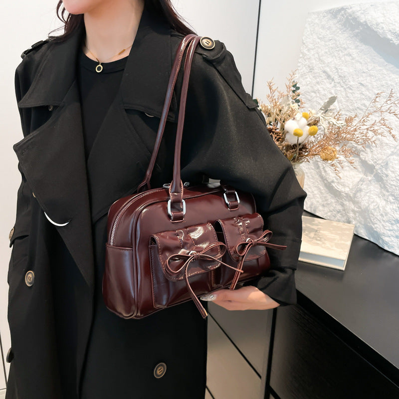 Cross-border  large-capacity PU bag women's 2025 new ballet style bow underarm bag versatile shoulder bag