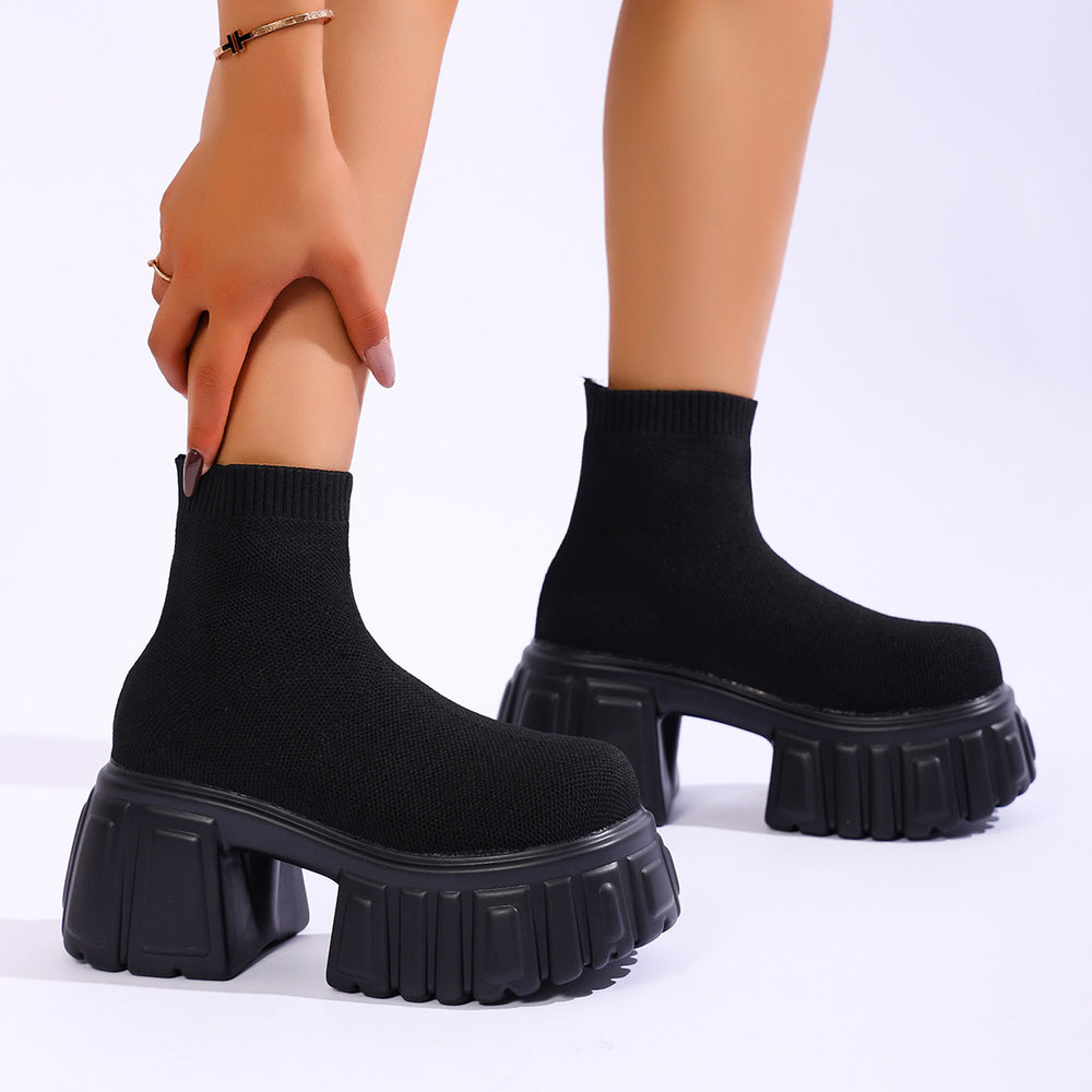 Women's shoes new arrivalautumthick sole stretch socks boots plus size slim fly knitting short boots stretch fashion boots