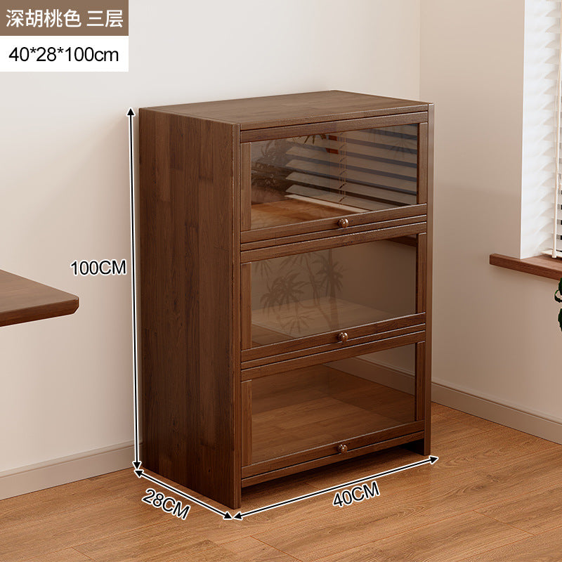 Solid wood dust-proof bookcase integrated against the wall Walnut color storage cabinet Locker Floor storage cabinet Household bookshelf