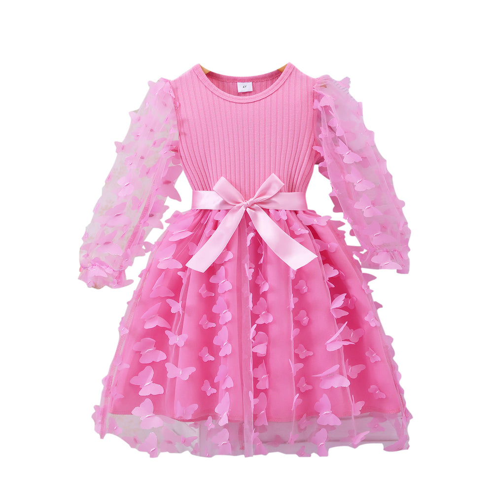 Girls' dress for toddlers and young children, 3d butterfly mesh dress
