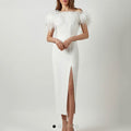 2024 cross-border spring/summer new european and american style one-shoulder evening gown feather socialite dress banquet elegant long dress