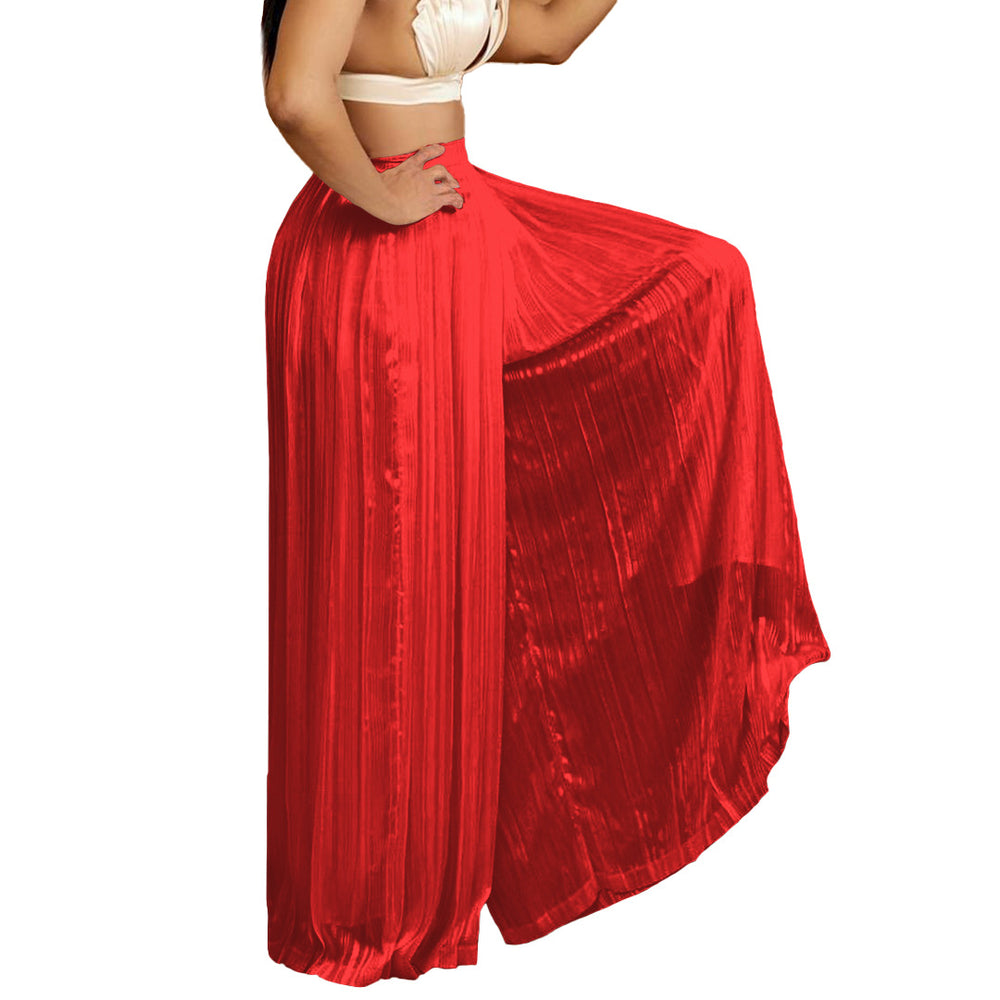 D361   cross-border summer european and american women's solid color casual loose pleated wide-leg pants african long pants
