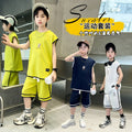 Kids' boys' summer outfit set  new style: trendy, stylish, lightweight, and cool short-sleeve and long-pant set for summer