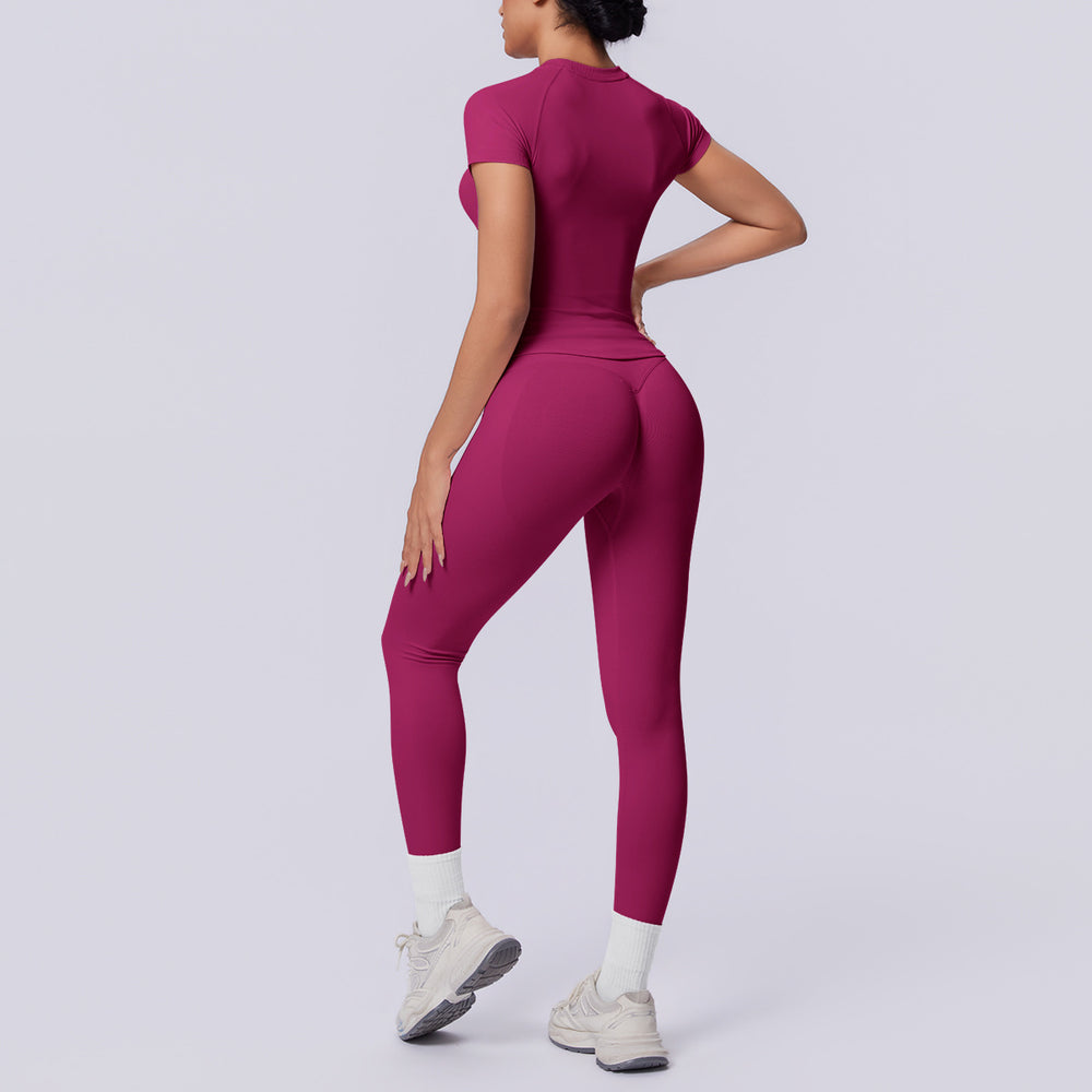 fashion seamless knittingpure color tight breathable long yoga suit sports running fitness two-piece set