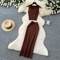 Luxury minimalist sleeveless knit two-piece set for women - summer casual commute high-waisted slimming fit